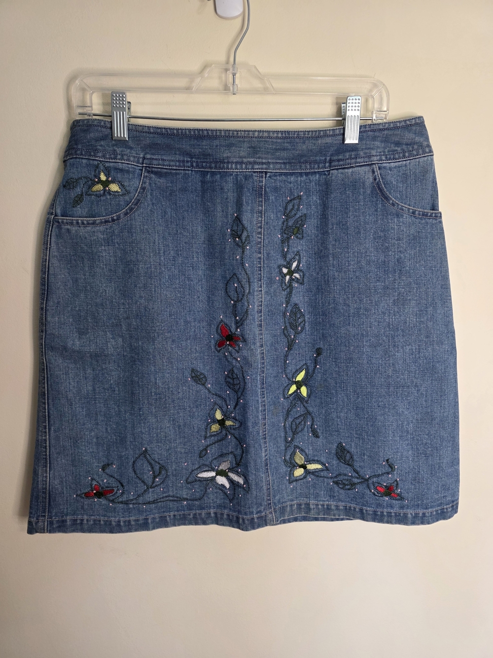 Embroidered Denim Midi Skirt - Blue
